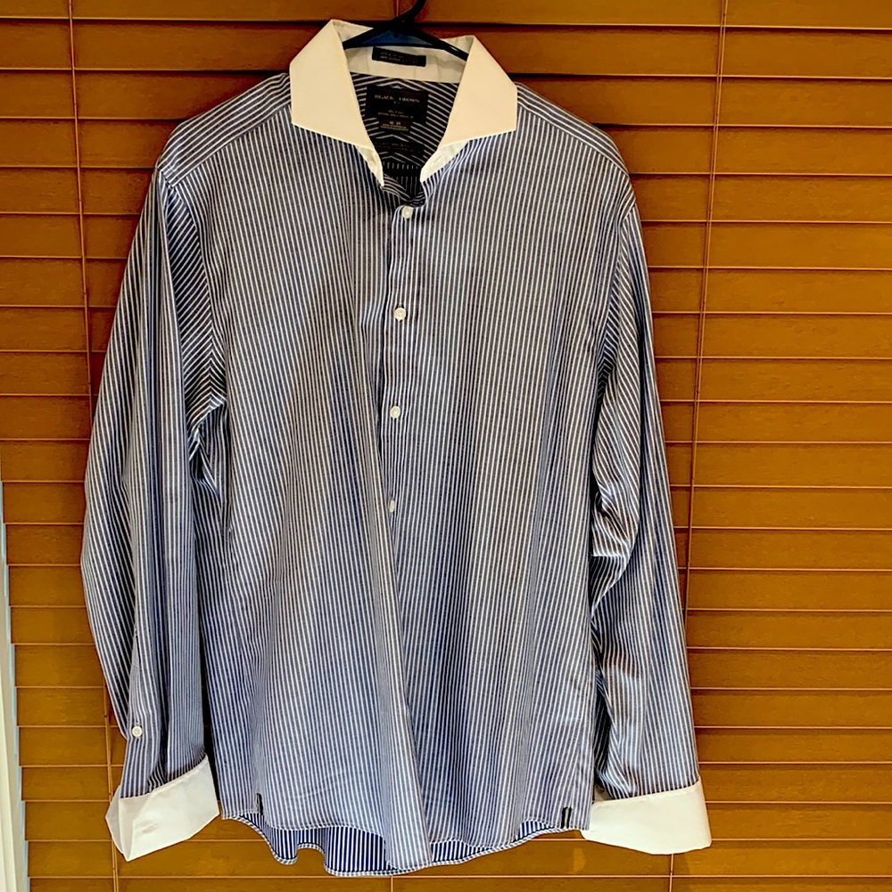 Men's Black Brown 1826 80's 2-Ply Slim Fit Button Up Shirt 16-35